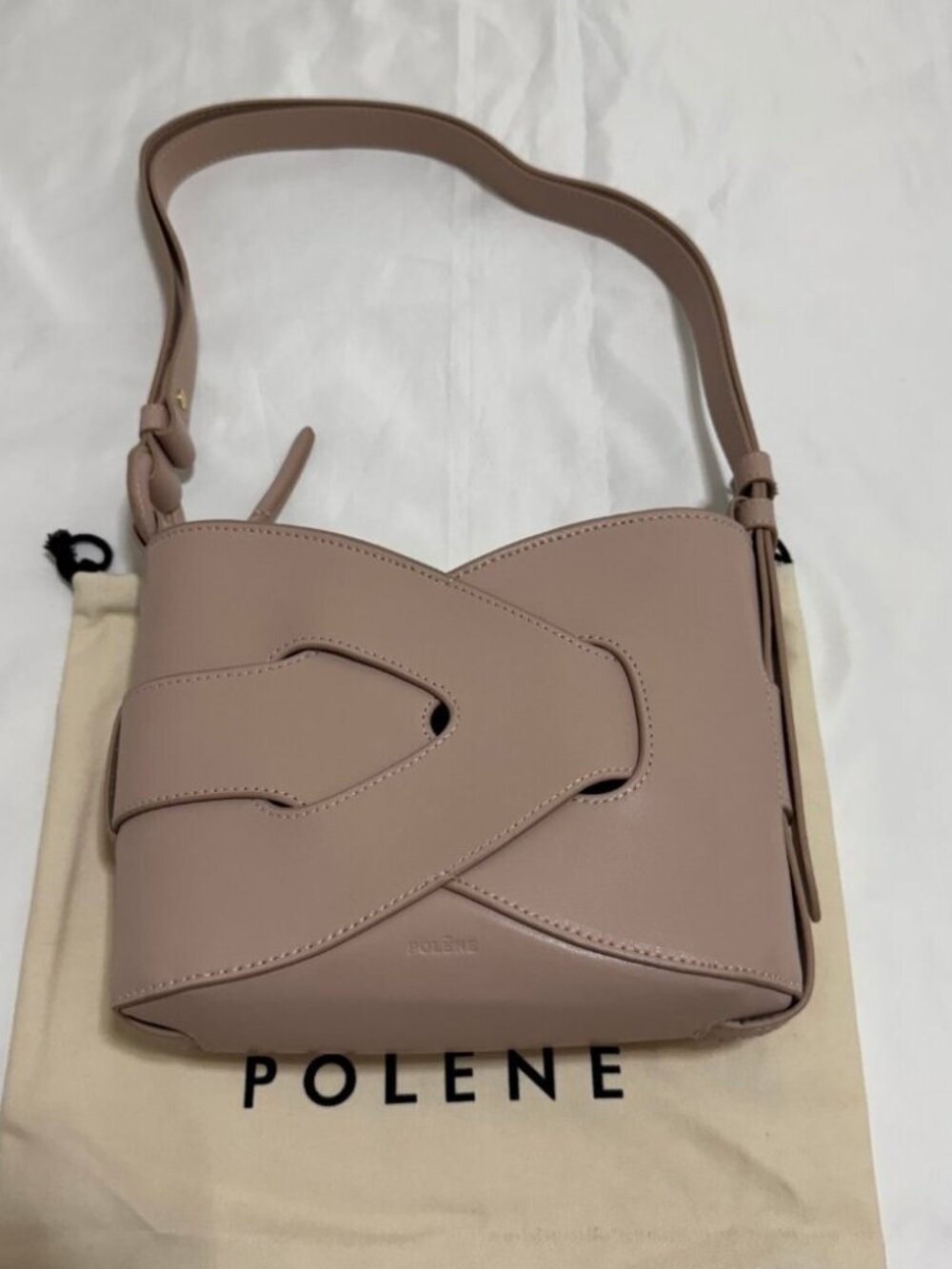 Polène Nodde Hobo Blush Pink Leather Shoulder Bag with Dust Bag